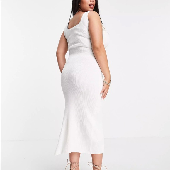ASOS In The Style Plus x Naomi Genes midi dress with thigh split in cream - Picture 2 of 2